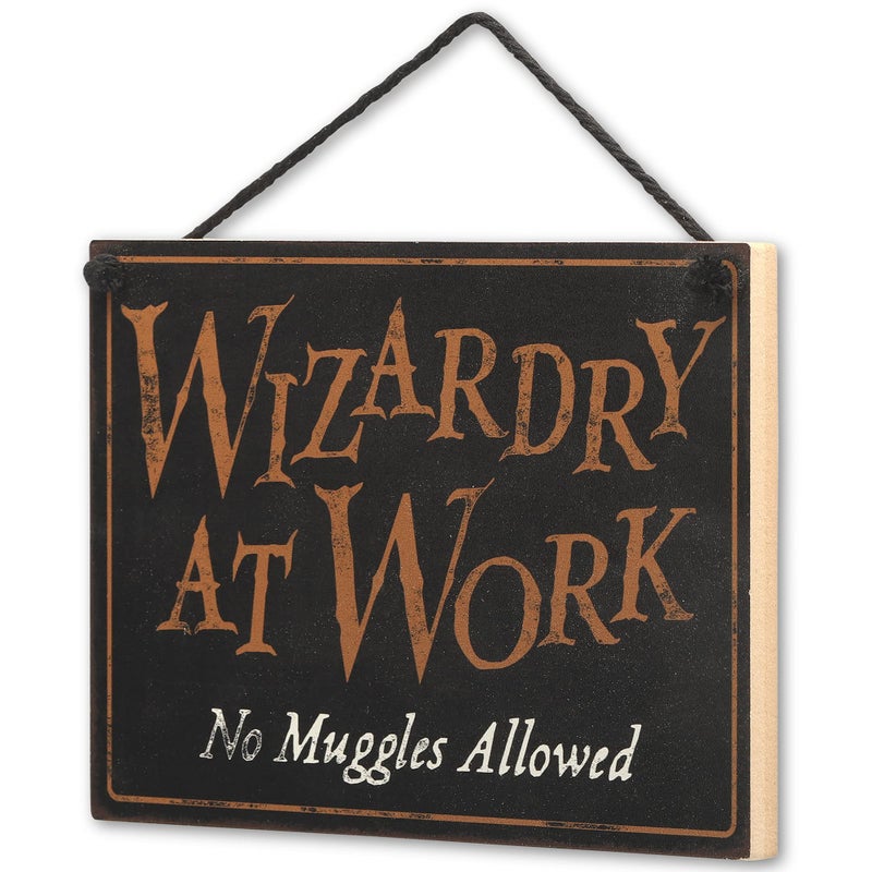 Open Road Brands Harry Potter Double Sided Hanging Wood Wall Decor - Wizards Welcome, Muggles Tolerated and Wizardry at Work, No Muggles Allowed - Image 2